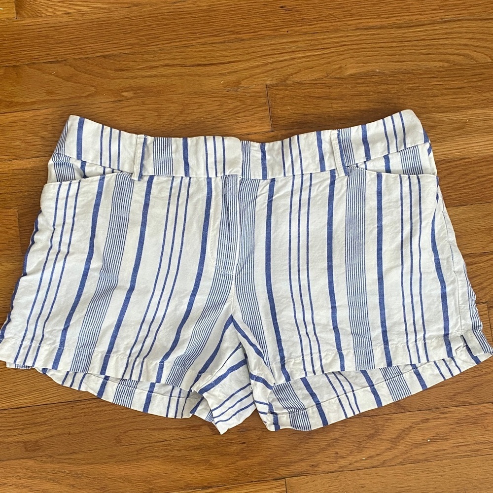 LOFT Linen Blend Blue and White Striped Women Shorts